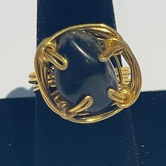 🔥 SNOWFLAKE OBSIDIAN WIREWRAPPED GENUINE GEMSTONE CHUNKY RING 🔥 - Picture 2 of 9